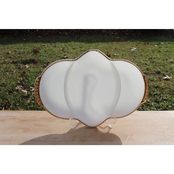Fire-King Milk Glass Platter with Gold Trim- Serving Tray- Dish - Picture 2 of 10